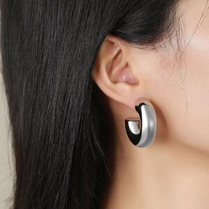 Lovely Thick Small Chantal Hoop Earrings High Shine, Polished Silver Plated